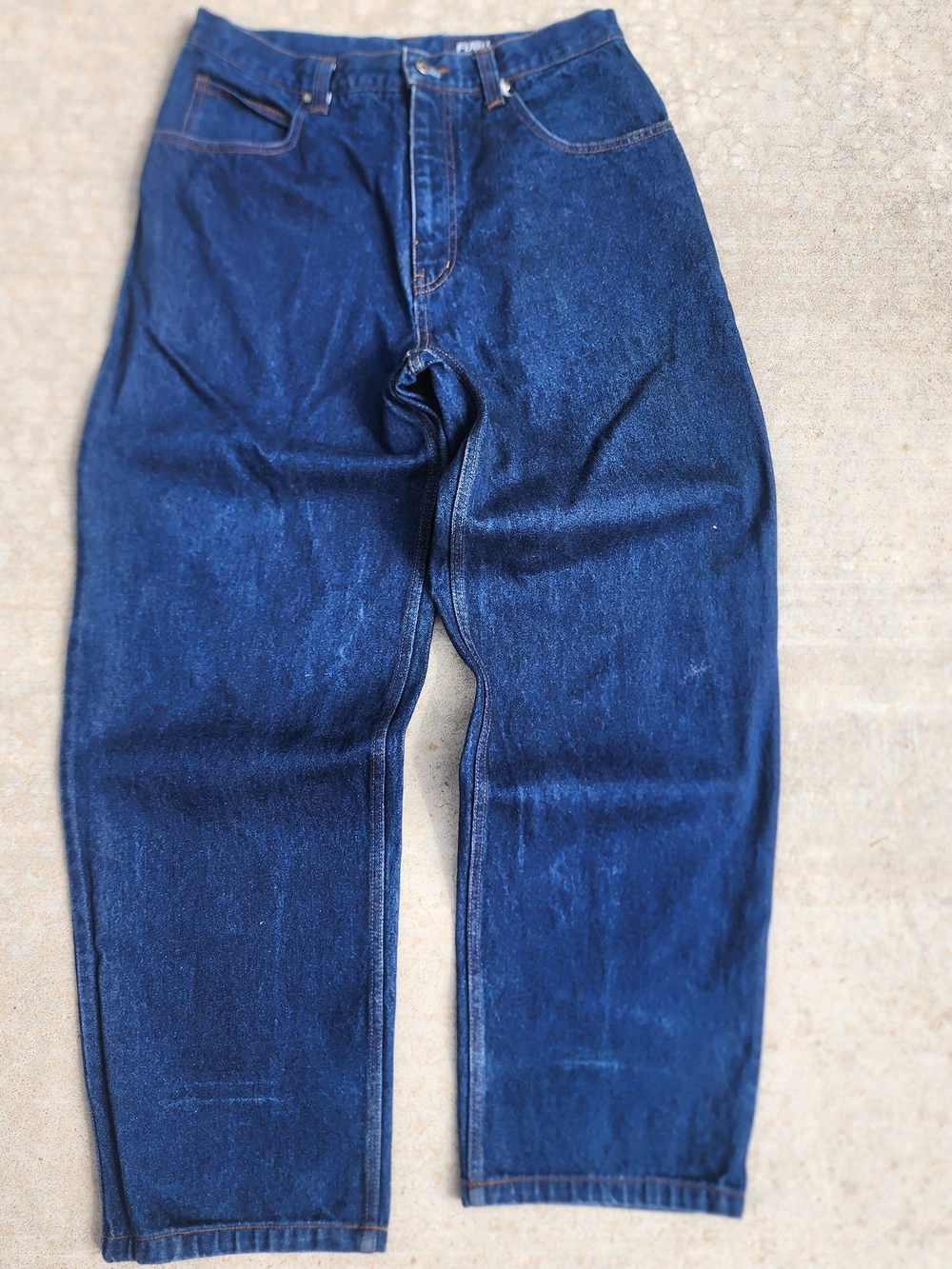 FUBU Vintage 90s Dark Blue Denim Baggy Carpenter Jeans with Pocket Logo, Sz 32 - Picture 5 of 8